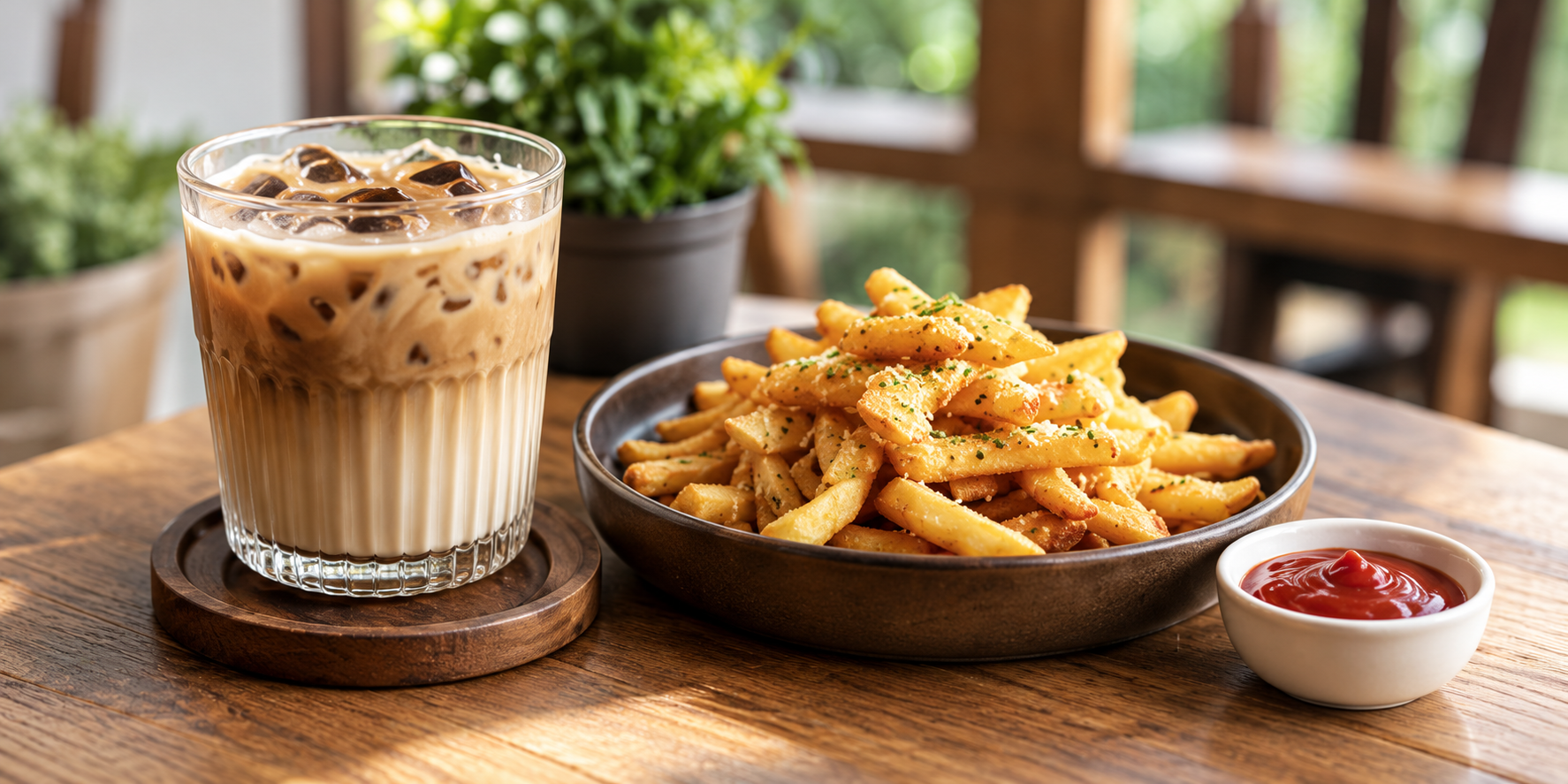 Es kopi susu dan kentang goreng